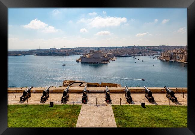 The Saluting Battery in Valletta Framed Print by Roger Green