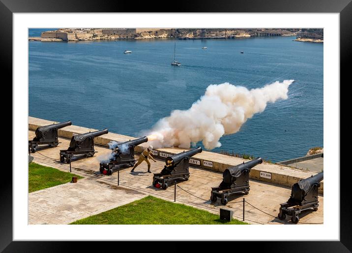 Saluting Battery in Valletta Framed Mounted Print by Roger Green