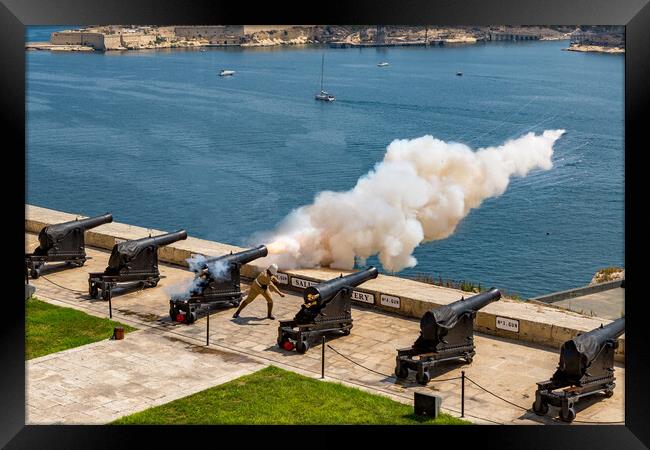 Saluting Battery in Valletta Framed Print by Roger Green