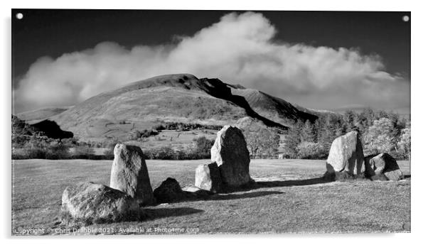 Castlerigg Stone Circle and Blencathra in mono Acrylic by Chris Drabble