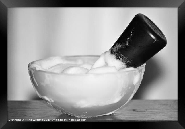 Shaving foam and bowl with brush Framed Print by Fiona Williams