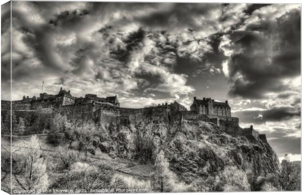 Dramatic skies over Edinburgh Castle Canvas Print by Phill Thornton