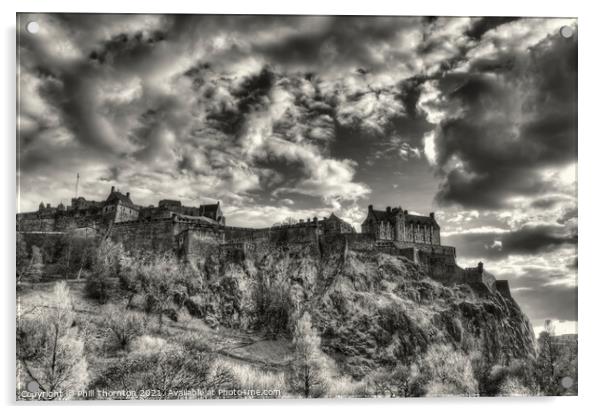 Dramatic skies over Edinburgh Castle Acrylic by Phill Thornton