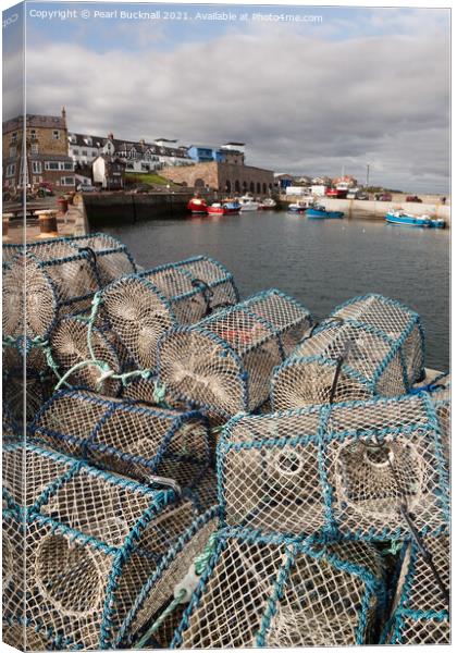 Seahouses Harbour Lobster Pots Northumberland  Canvas Print by Pearl Bucknall