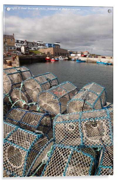 Seahouses Harbour Lobster Pots Northumberland  Acrylic by Pearl Bucknall