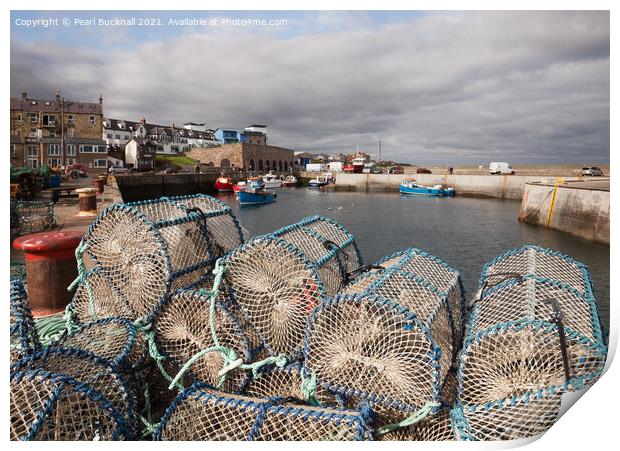 Lobster Pots in Seahouses Harbour Northumberland Print by Pearl Bucknall