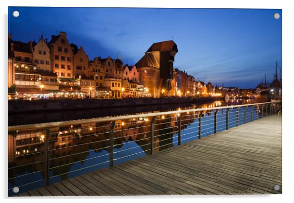 City of Gdansk at Night in Poland Acrylic by Artur Bogacki