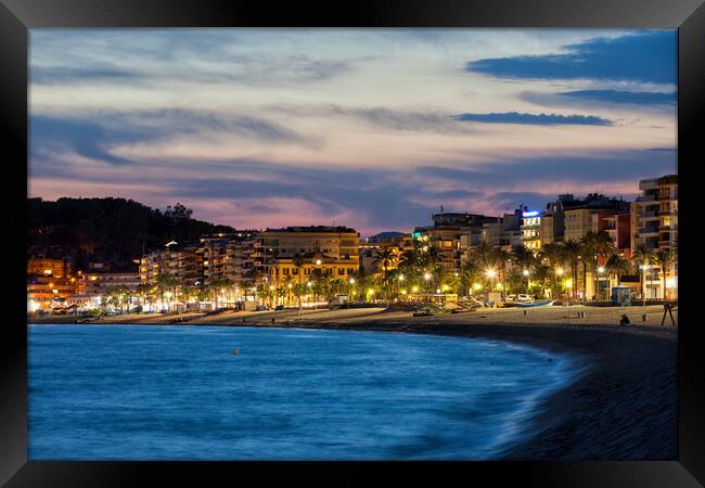 Lloret de Mar Town at Twilight in Spain Framed Print by Artur Bogacki