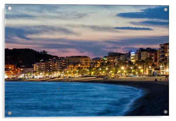 Lloret de Mar Town at Twilight in Spain Acrylic by Artur Bogacki