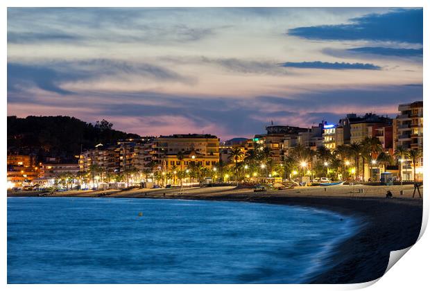 Lloret de Mar Town at Twilight in Spain Print by Artur Bogacki