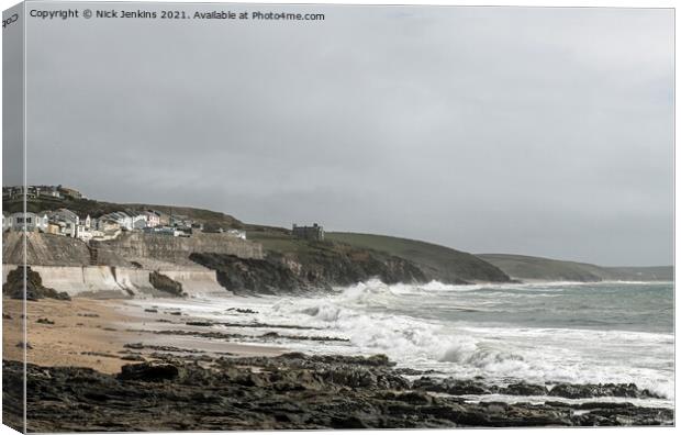 High Seas on Porthleven beach South Cornwall  Canvas Print by Nick Jenkins