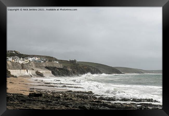 High Seas on Porthleven beach South Cornwall  Framed Print by Nick Jenkins