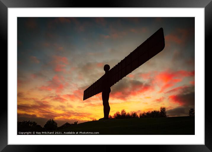 Angel of the North at Sunset  Framed Mounted Print by Ray Pritchard