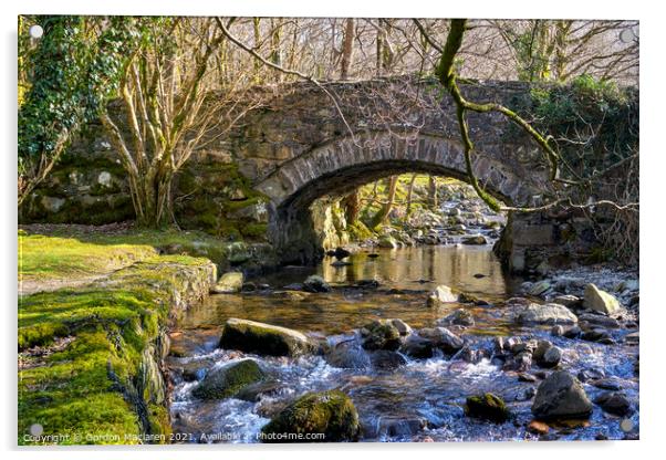 Old bridge over the Afon Deri, Cadair Idris, Snowd Acrylic by Gordon Maclaren