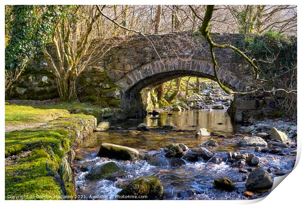 Old bridge over the Afon Deri, Cadair Idris, Snowd Print by Gordon Maclaren