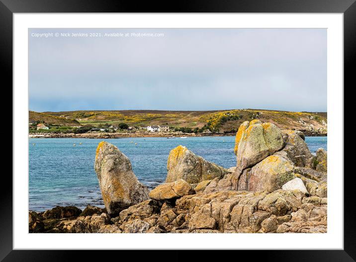 Looking to Bryher from Tresco Isles of Scilly Framed Mounted Print by Nick Jenkins