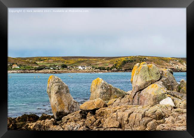 Looking to Bryher from Tresco Isles of Scilly Framed Print by Nick Jenkins