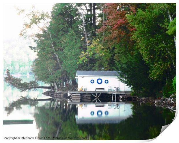 Boathouse on the Lake Print by Stephanie Moore