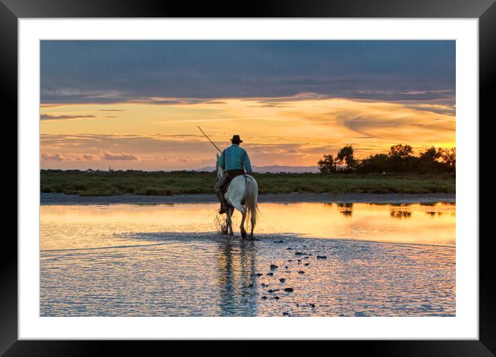 Camargue Gardian out in the Marshes Framed Mounted Print by Helkoryo Photography