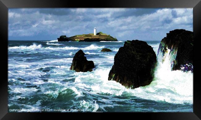 Godrevy Lighthouse, Gwithian, Cornwall  Framed Print by Brian Pierce