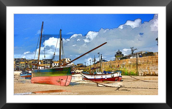 St Ives Harbour Cornwall (Pen + Watercolour - Digi Framed Mounted Print by Brian Pierce