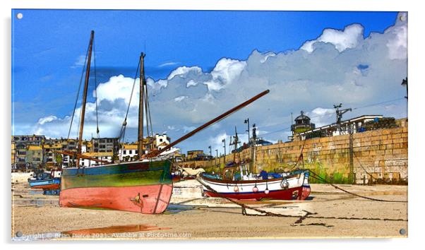St Ives Harbour Cornwall (Pen + Watercolour - Digi Acrylic by Brian Pierce