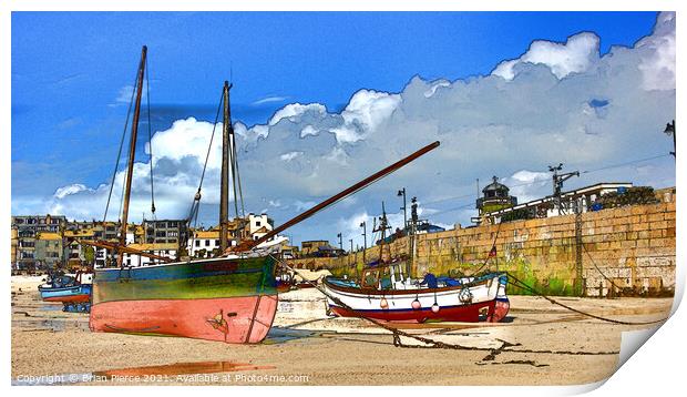 St Ives Harbour Cornwall (Pen + Watercolour - Digi Print by Brian Pierce