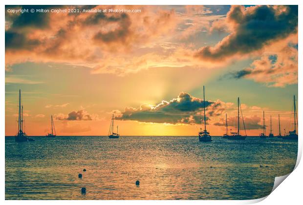 Sunset at Rodney Bay, St Lucia Print by Milton Cogheil