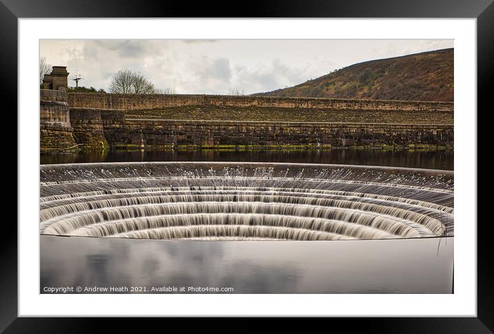 Ladybower Dam Wall  Framed Mounted Print by Andrew Heath