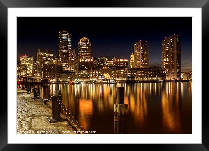BOSTON Fan Pier Park & Skyline at night  Framed Mounted Print by Melanie Viola