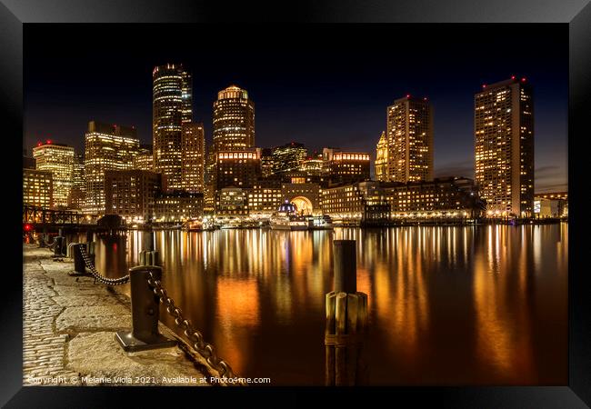 BOSTON Fan Pier Park & Skyline at night  Framed Print by Melanie Viola