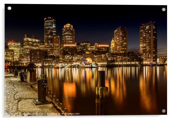 BOSTON Fan Pier Park & Skyline at night  Acrylic by Melanie Viola