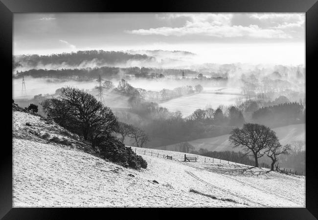 Snowy Hills and Misty Trees Framed Print by Heidi Stewart