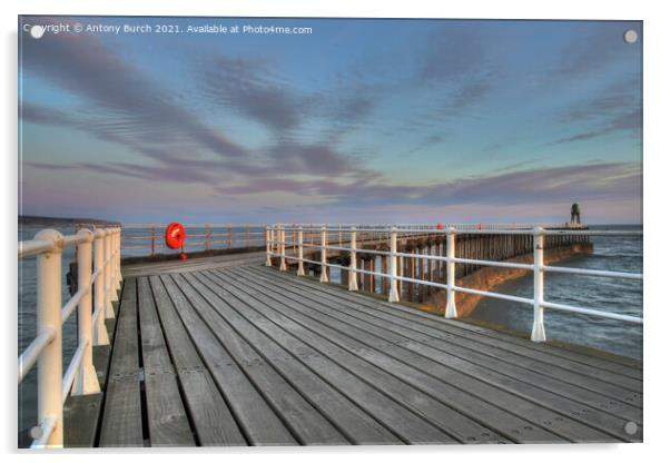  Whitby Pier Dawn Acrylic by Antony Burch