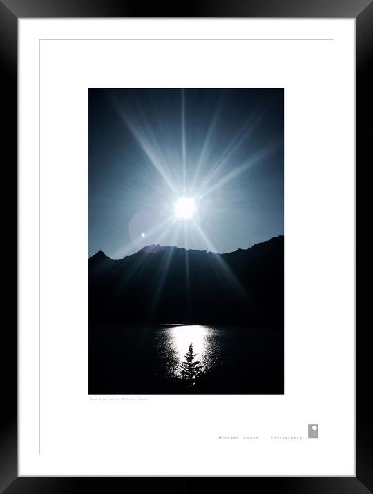 Sunset on Lake and Tree (Canada) Framed Mounted Print by Michael Angus