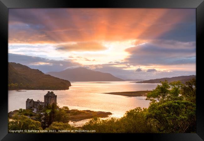 Eilean Donan Castle Sunset Scottish Highlands Framed Print by Barbara Jones