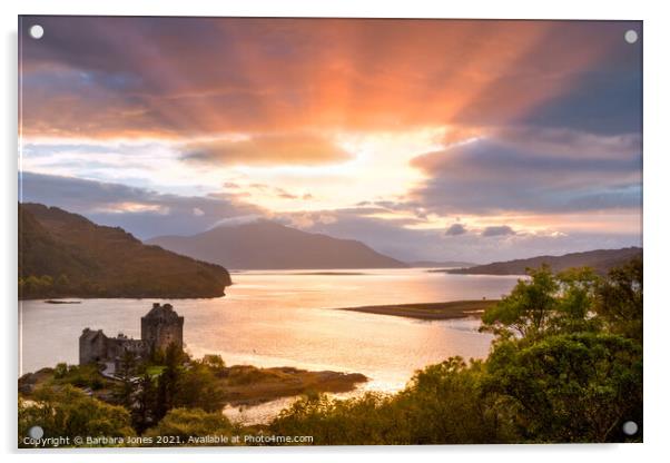 Eilean Donan Castle Sunset Scottish Highlands Acrylic by Barbara Jones