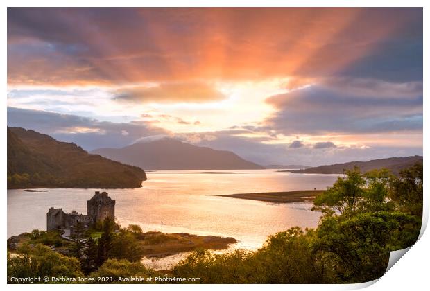 Eilean Donan Castle Sunset Scottish Highlands Print by Barbara Jones