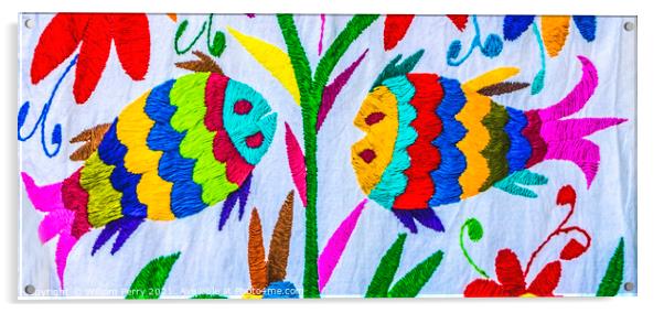 Colorful Mexican Embrodered Fish Towel Los Cabos Mexico Acrylic by William Perry