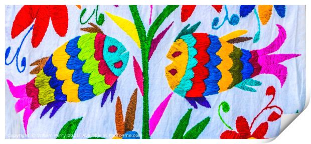 Colorful Mexican Embrodered Fish Towel Los Cabos Mexico Print by William Perry