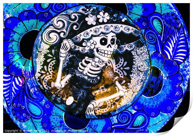 Colorful Mexican Ceramic Day of Dead Blue Plate Los Cabos Mexico Print by William Perry