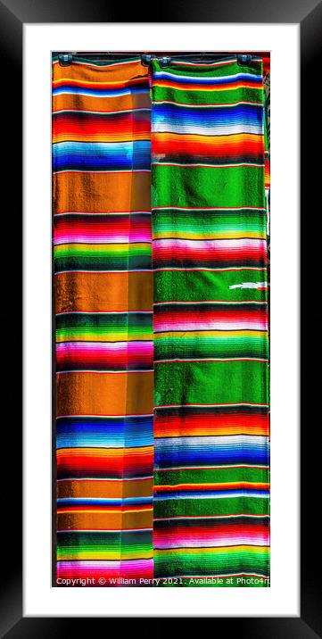 Colorful Mexican Blankets Los Cabos Mexico Framed Mounted Print by William Perry