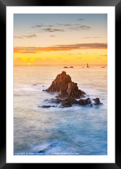 Sunset over the Armed Knight, Land's End, Cornwall Framed Mounted Print by Justin Foulkes