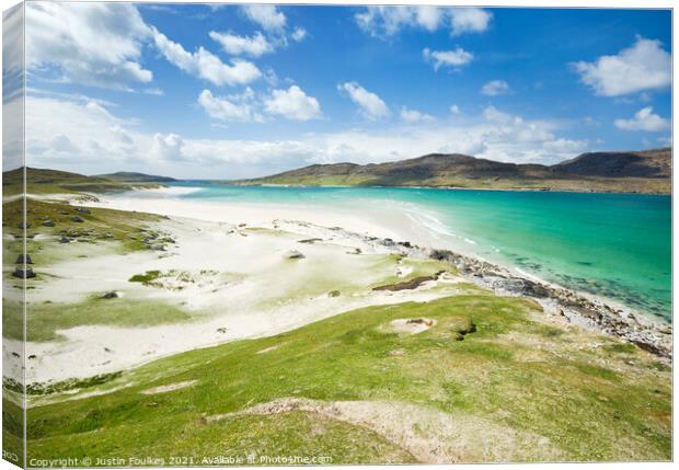Kyle of Scarp from Traigh Mheilein, Isle of Harris Canvas Print by Justin Foulkes