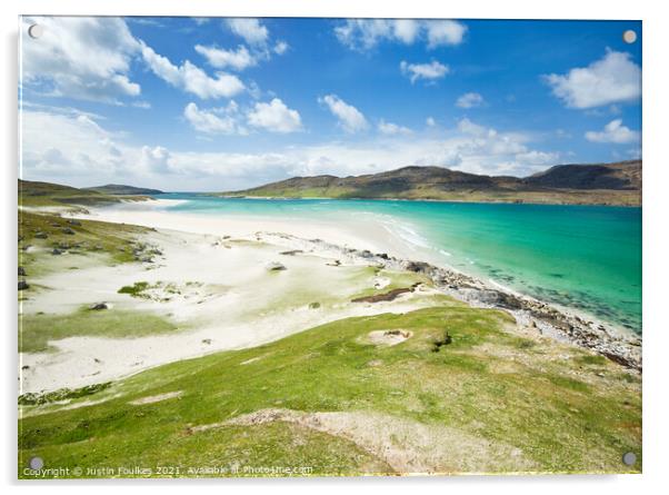 Kyle of Scarp from Traigh Mheilein, Isle of Harris Acrylic by Justin Foulkes