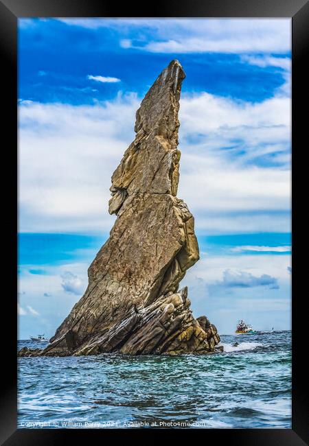 Tall Rock Formation Water Cabo San Lucas Mexico Framed Print by William Perry
