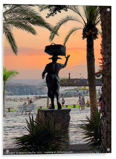 Surreal Statue Scene in Los Cristianos Tenerife Acrylic by Deanne Flouton