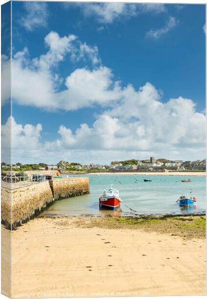 St Mary's harbour, Hugh Town, Isles of Scilly Canvas Print by Justin Foulkes