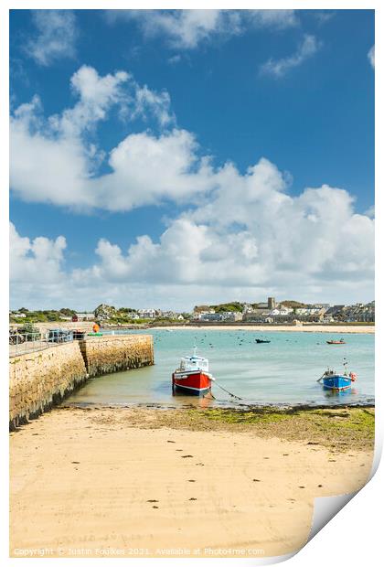 St Mary's harbour, Hugh Town, Isles of Scilly Print by Justin Foulkes
