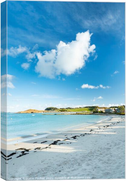 The beach at Old Grimsby, Tresco, Isles of Scilly, Canvas Print by Justin Foulkes